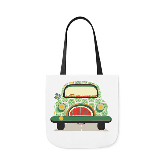 Summer Car White Canvas Tote Bag, 5-Color Straps