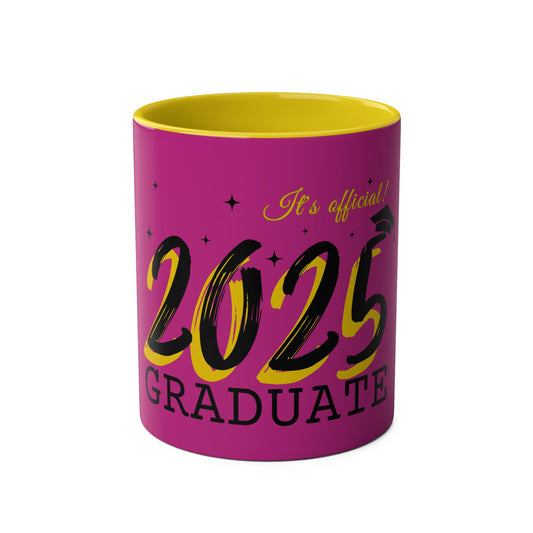 Pink Graduate 2025 Two-Tone Coffee Mugs, 11oz