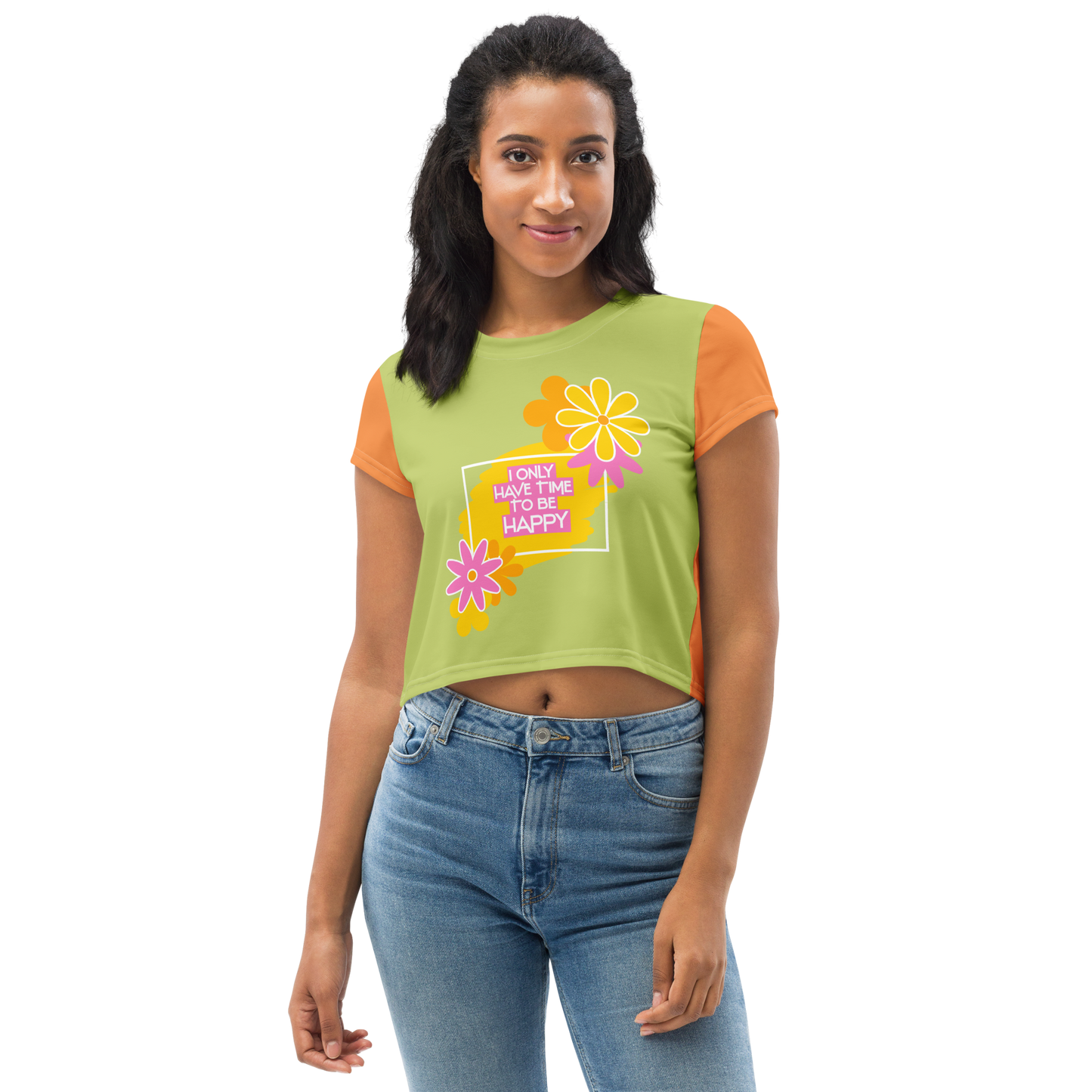 Time to be Happy All-Over Print Crop Tee