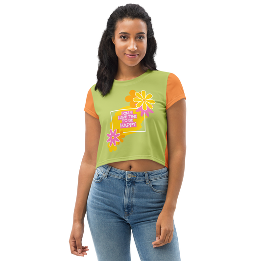 Time to be Happy All-Over Print Crop Tee