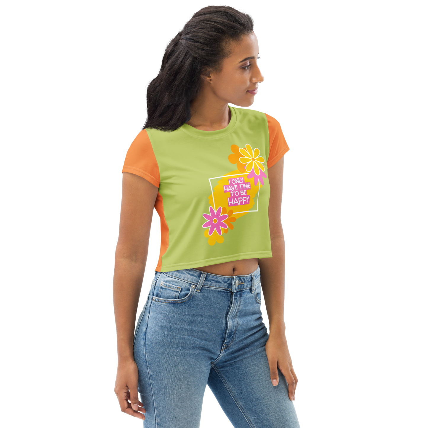 Time to be Happy All-Over Print Crop Tee